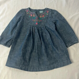 GAP - long sleeve denim style dress with embroidered flowers. Size 12-18 months